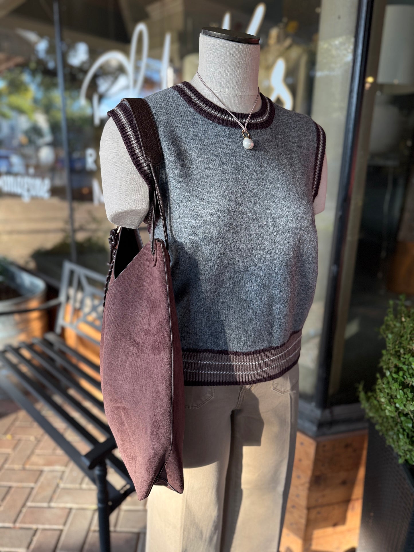 Striped Trim Sweater Vest