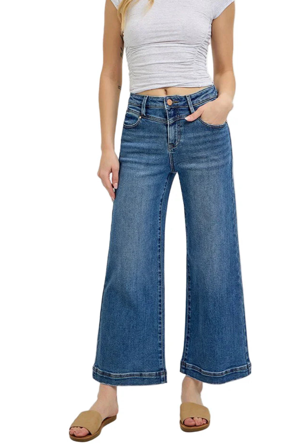 Risen High Rise Cropped Wide Leg Jeans