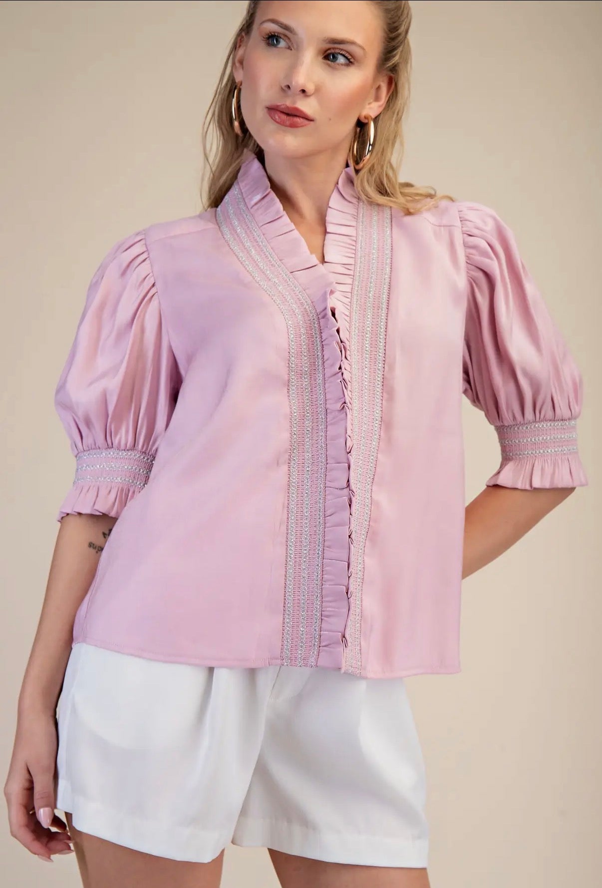 Ruffle V-Neck Blouse